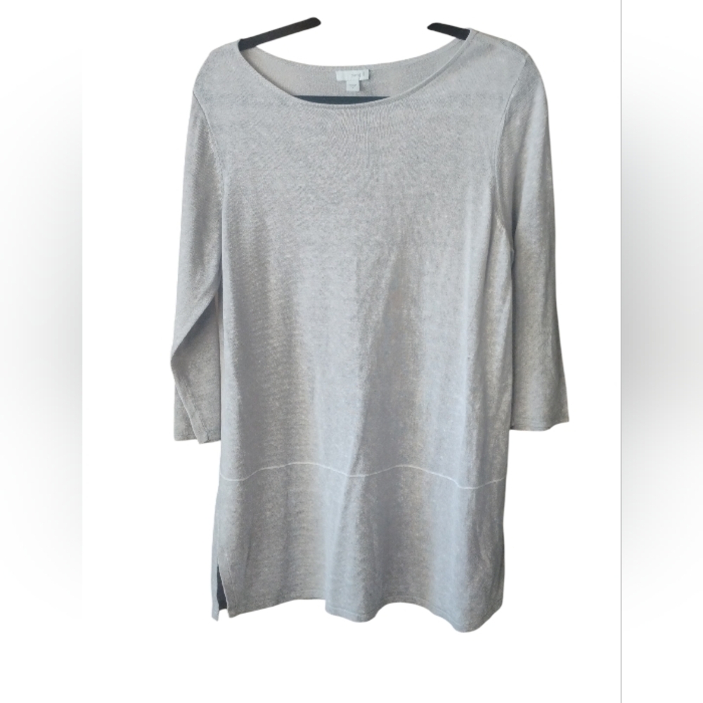 Pure Jill Women's Gray Linen Blend 3/4 Length Sleeve Tunic SZ M - Picture 2 of 4